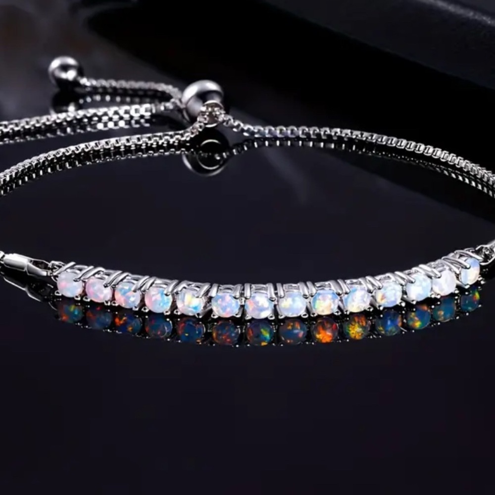 14k White Gold Plated Fire Opal bracelet. New. - Picture 2 of 9